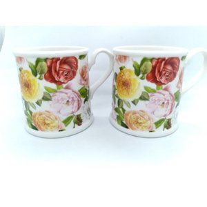 Set of 2 Rose Bouquet pattern mugs by Portmerion HTF discontinued